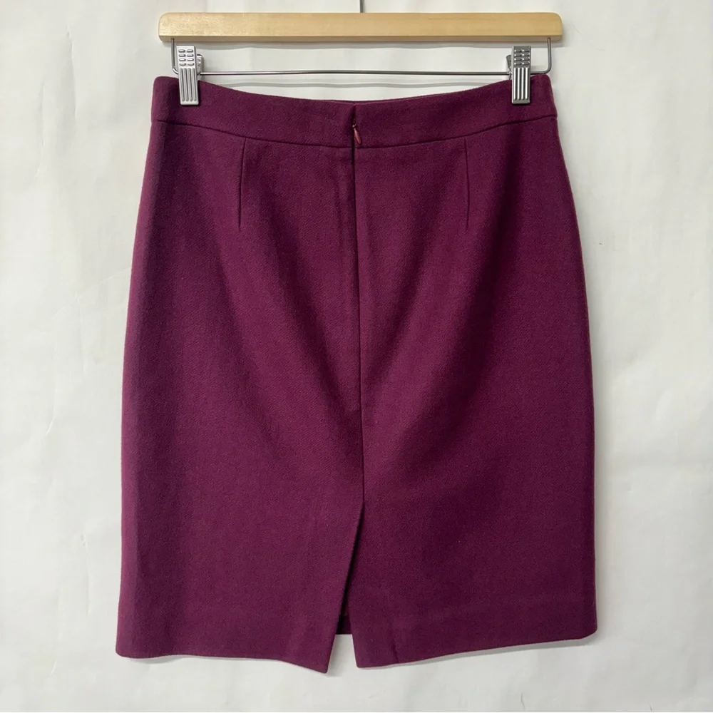 J. Crew Wool Blend The Pencil Skirt Straight Burgundy Wine Red Size 2 - Picture 5 of 17